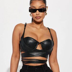 Fashion Nova | Baddie On Duty Faux Leather Top - Black NWT